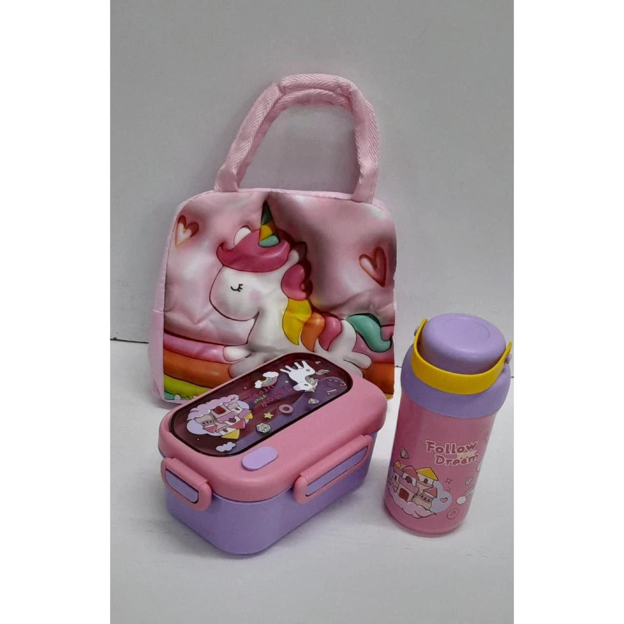 Decorative Kids Set with Insulated Lunch Bag, Water Bottle, and Snack Dish Kids and Family Insulated Bags