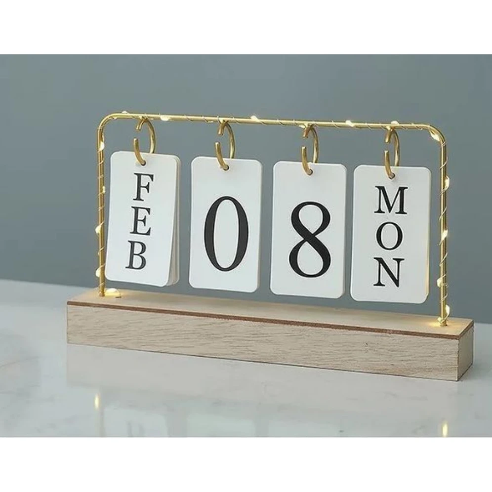 Desktop LED Flip Perpetual Calendar – Battery Operated, 16x29cm General Home - Decor Desk Calendars