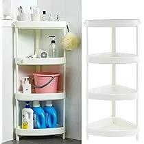 Detachable 4 Layer Corner Storage Trolley Rack 88cm High in White Kitchen Storage Racks Rack Wall Shelves & Ledges