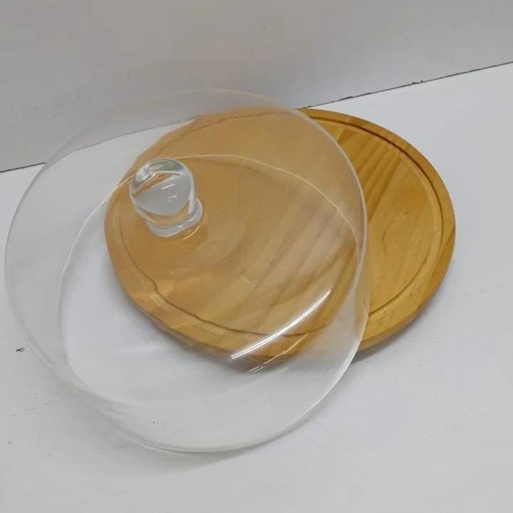 Dome Shaped Glass Cake Cover with Bamboo food Cake Boards