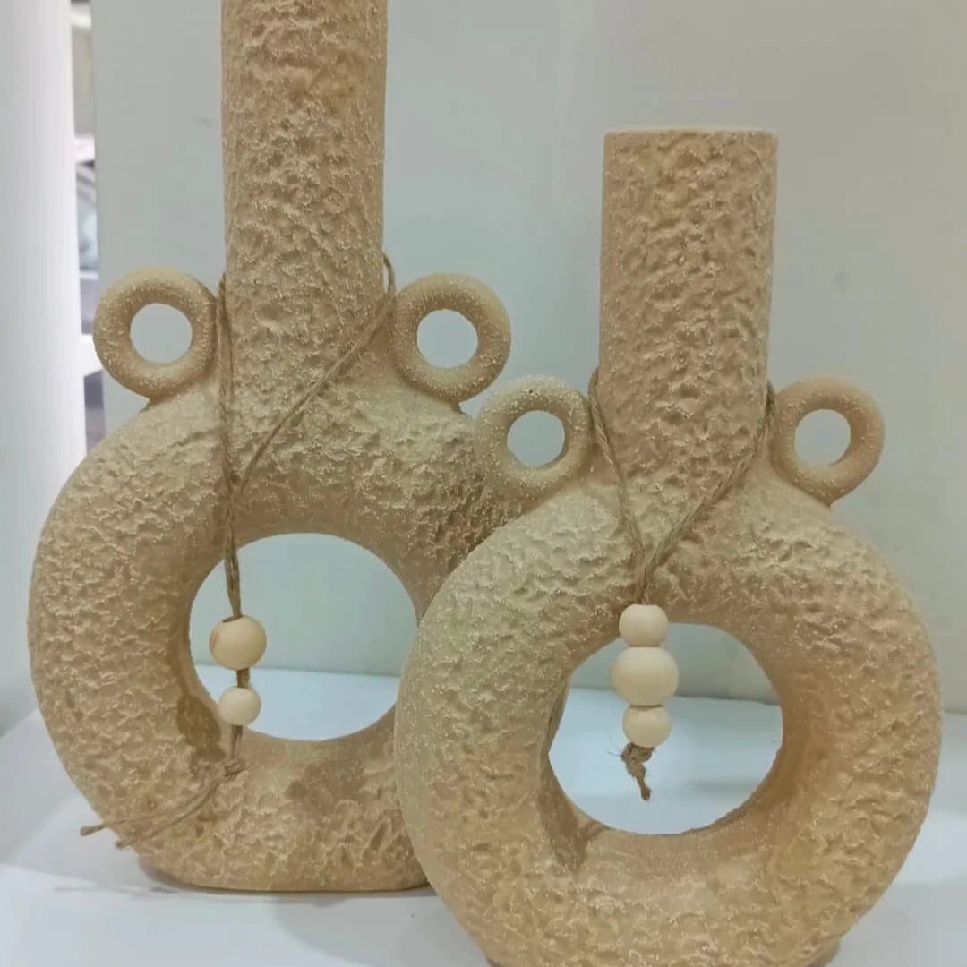 Donut Decorative Ceramic Vase with Bead Garland Decor Vases