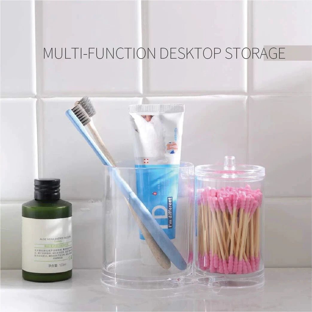 Double Barrel Acrylic Cotton Swab Storage Box Clear Organizer for Cotton Swabs, Pads, and Small Accessories Bathroom Storage Cotton Swabs