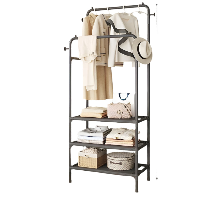 Double Clothing Garment Rack with 3 Tier Storage Shelf Stylish & Functional