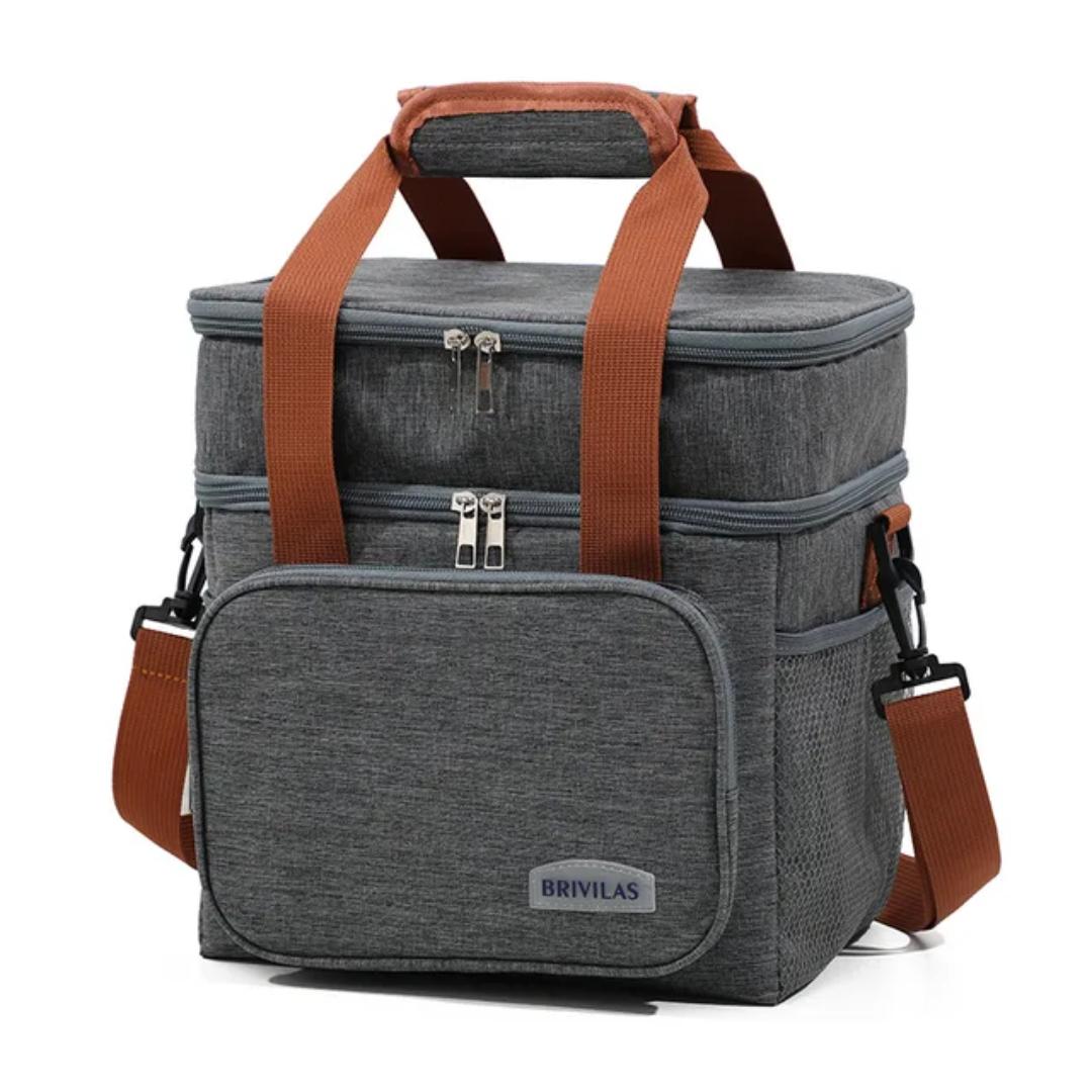 Double Compartment Insulated Lunch Bag with Handheld and Strap Options