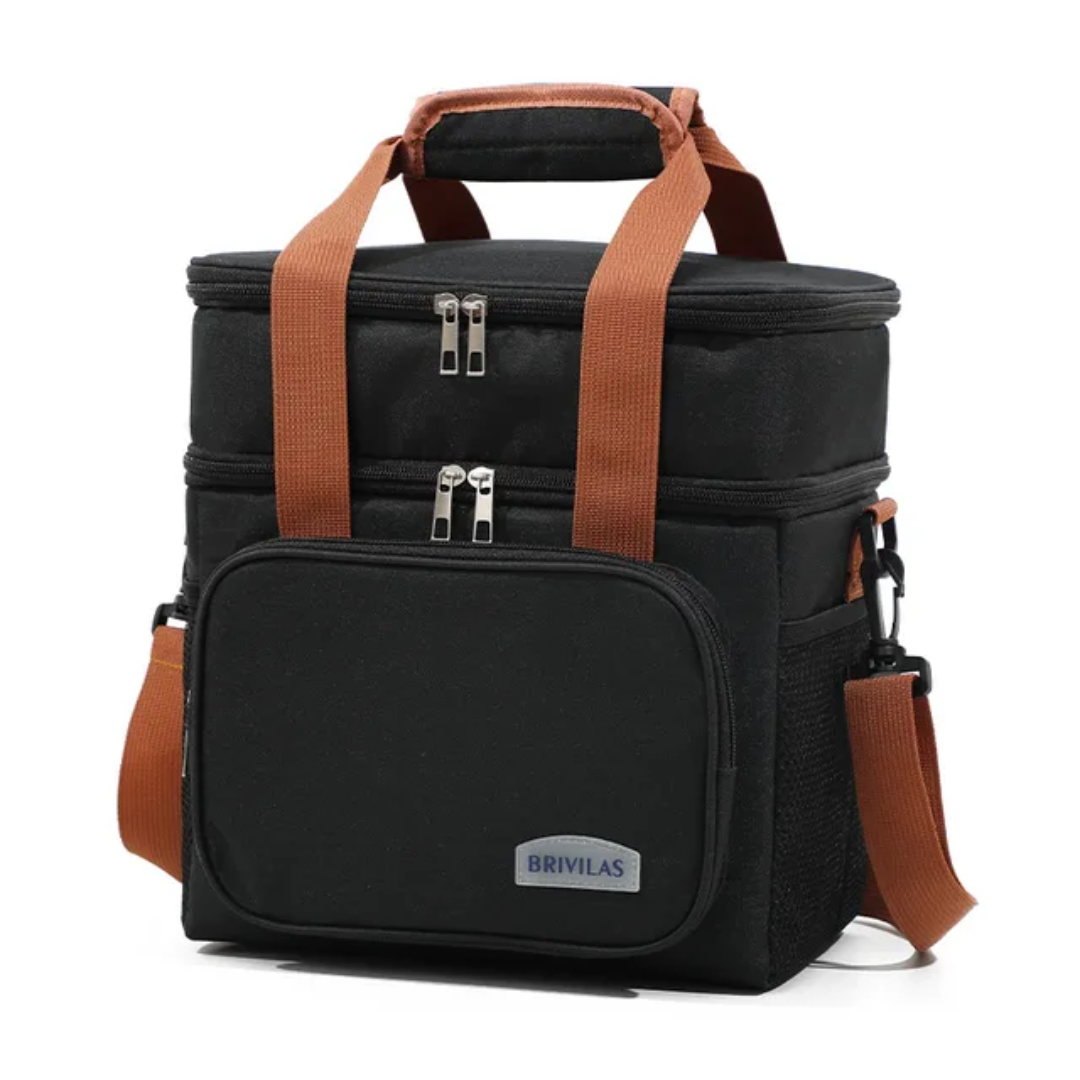 Double Compartment Insulated Lunch Bag with Handheld and Strap Options