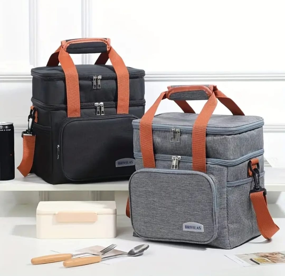 Double Compartment Insulated Lunch Bag with Handheld and Strap Options