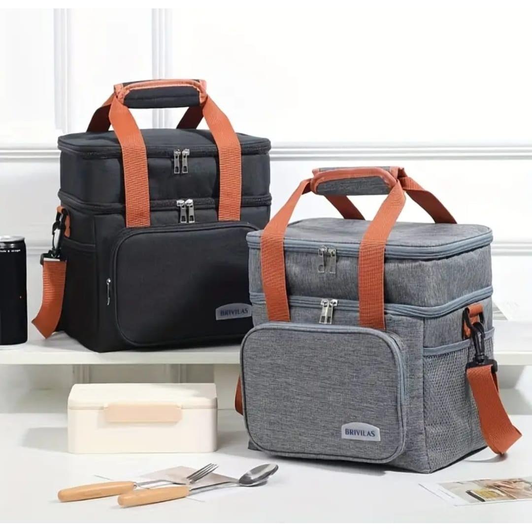 Double Compartment Insulated Lunch Bag with Handheld and Strap Options