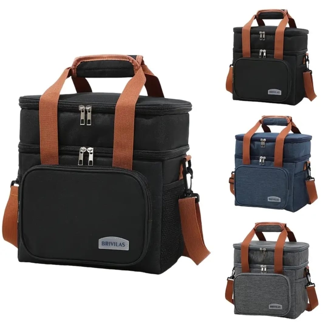 Double Compartment Insulated Lunch Bag with Handheld and Strap Options