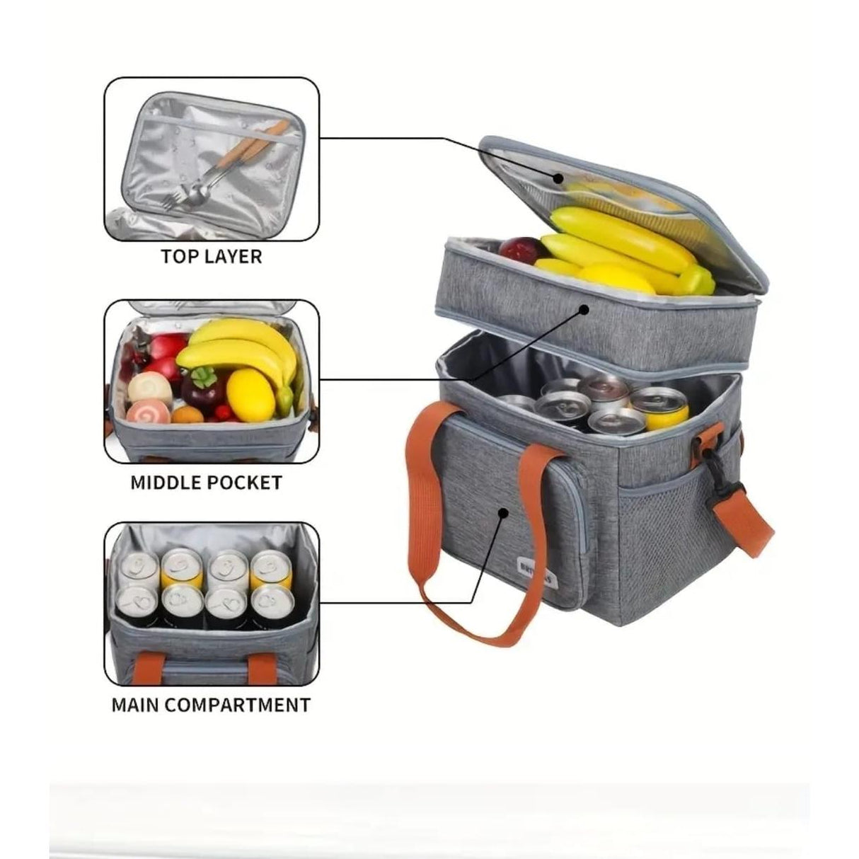 Double Compartment Insulated Lunch Bag with Handheld and Strap Options