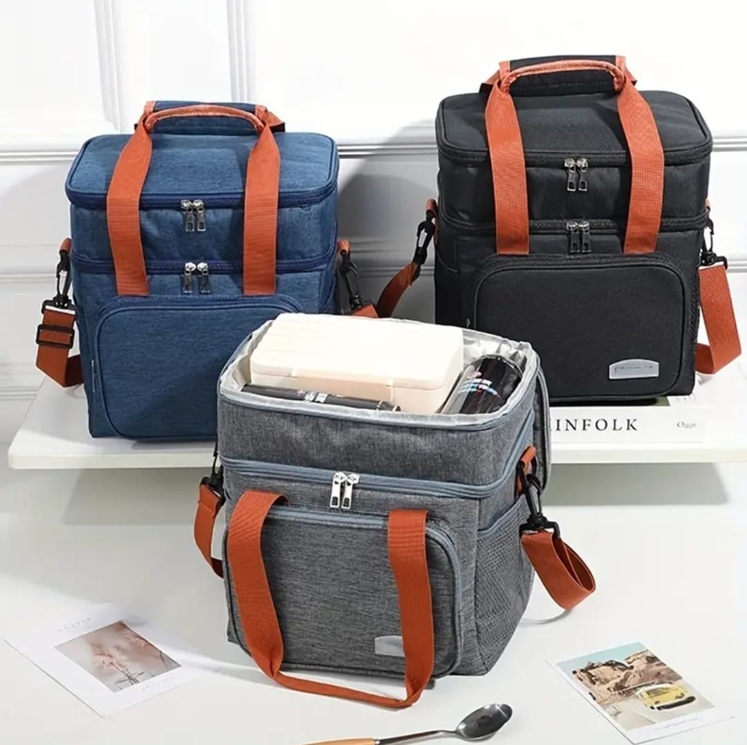 Double Compartment Insulated Lunch Bag with Handheld and Strap Options