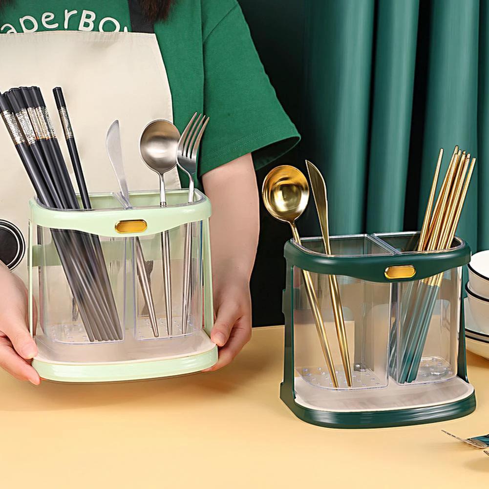 Double Grid Cutlery Organizer with Drain Hole and Tray Wall Mounted Space Saving Storage Kitchen Accessories Kitchen Utensil Holders & Racks