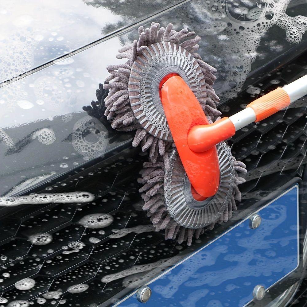 Double Headed Car Cleaning Brush Mop with Long Retractable Handle – 180° Swivel Cleaning Supplies Mops