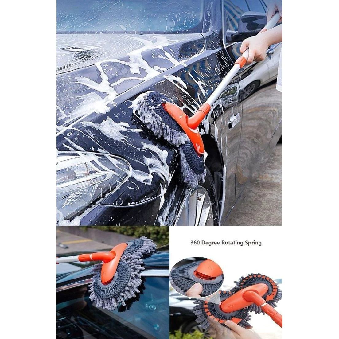 Double Headed Car Cleaning Brush Mop with Long Retractable Handle – 180° Swivel Cleaning Supplies Mops