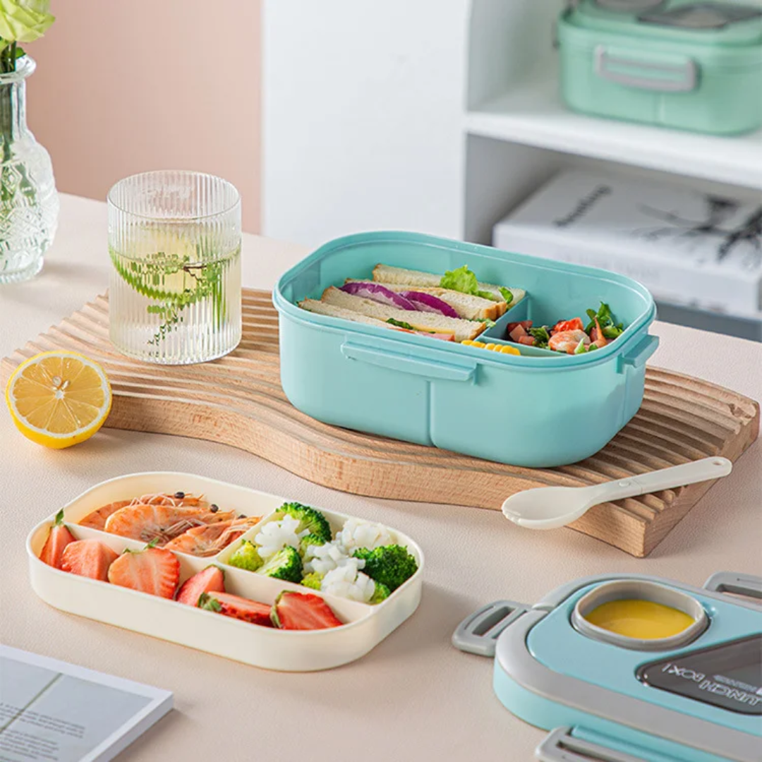 Double Layer 1400ml Lunch Box with Cutlery Set – Leak-Proof & Microwave Safe