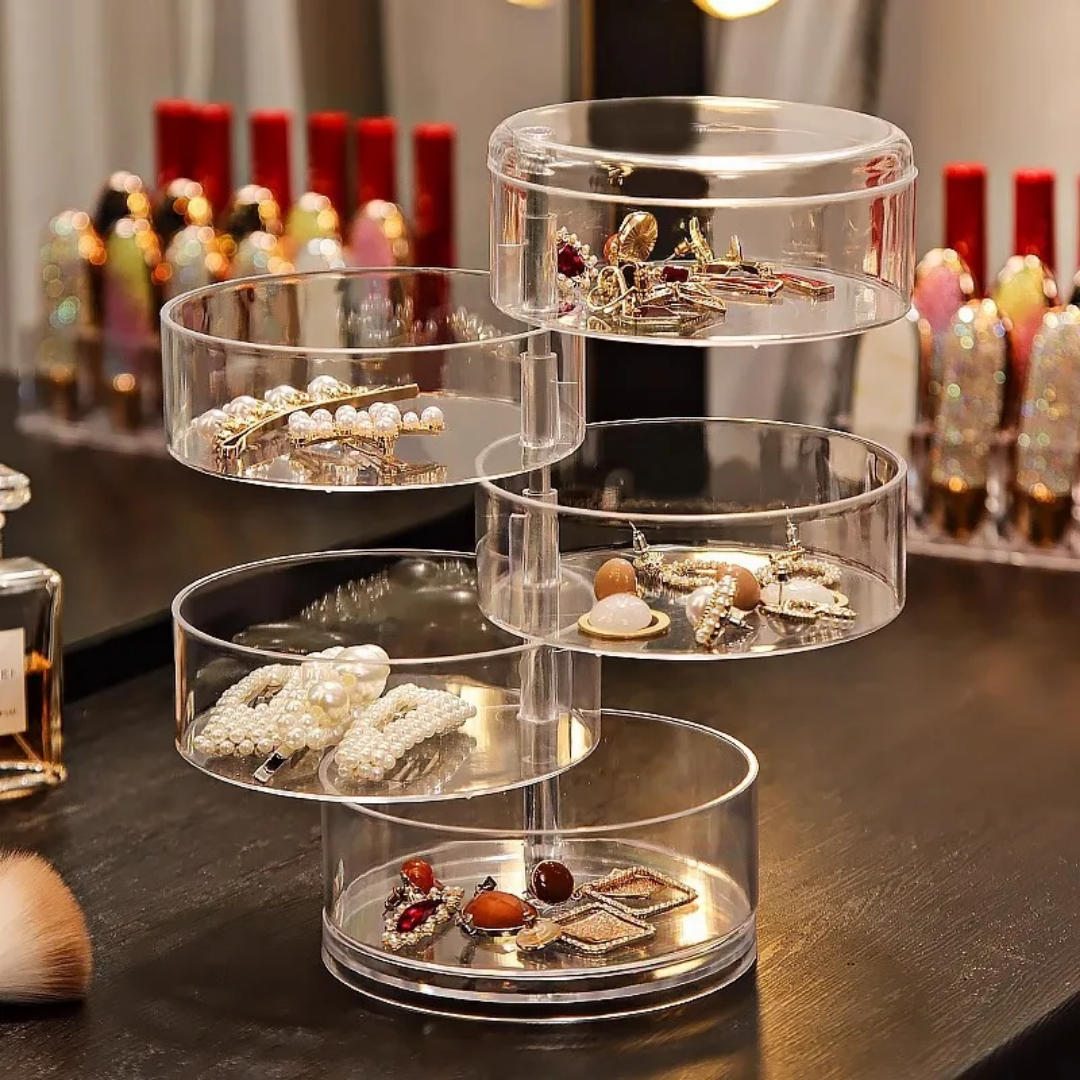 Durable Plastic|Acrylic 4 Layer Rotating Jewelry Holder