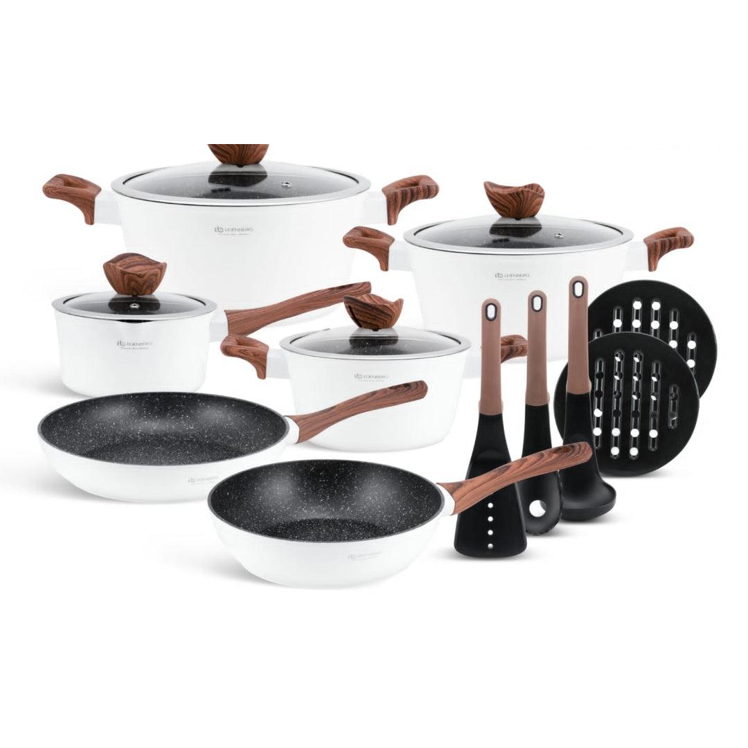 Edenberg 15Piece Nonstick Cooking Pots Set Durable Cookware in White and Black, Easy to Clean