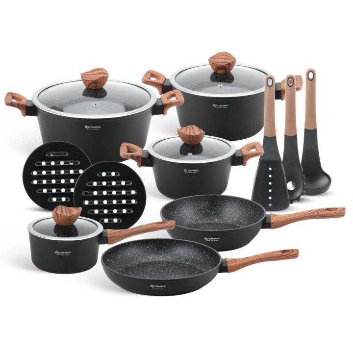 Edenberg 15Piece Nonstick Cooking Pots Set Durable Cookware in White and Black, Easy to Clean
