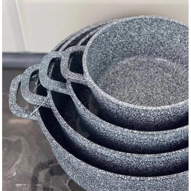 Edenberg 4 Piece Granite Cookware Set with Non Stick Ceramic Coating and Glass Lids