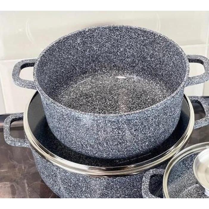 Edenberg 4 Piece Granite Cookware Set with Non Stick Ceramic Coating and Glass Lids