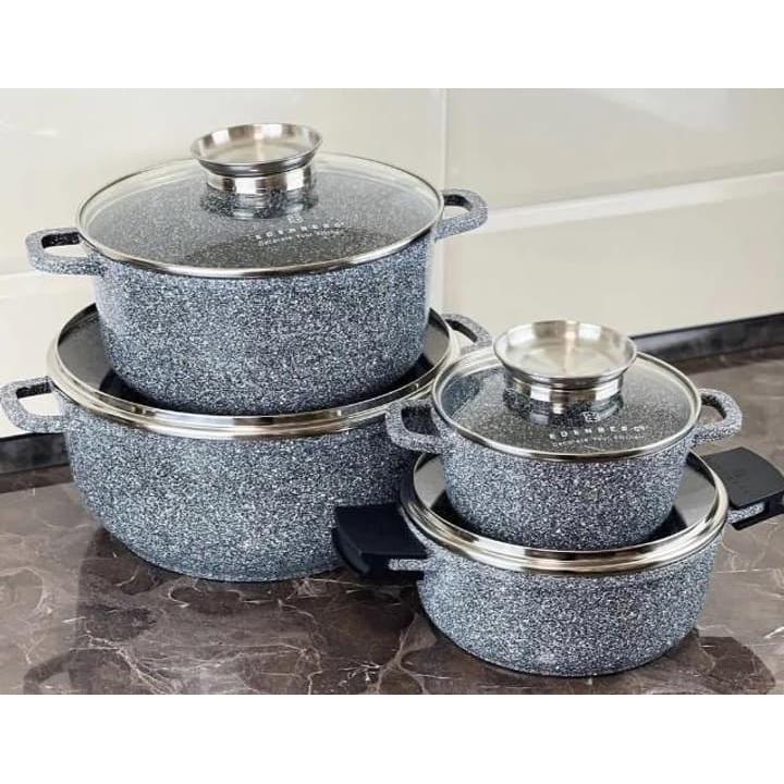 Edenberg 4 Piece Granite Cookware Set with Non Stick Ceramic Coating and Glass Lids