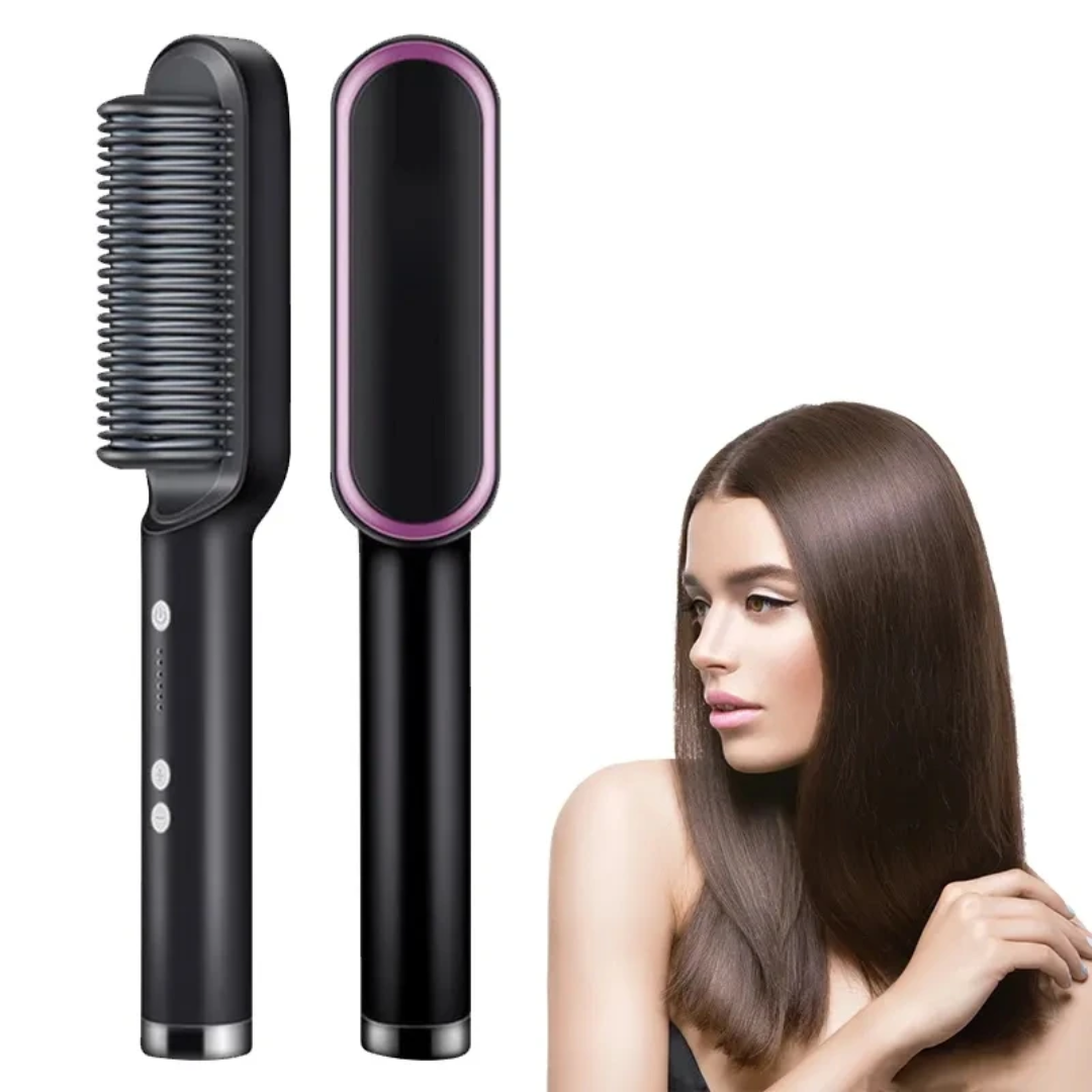 Electric Hair Straightener Comb with Rotating Brush – Black and Green