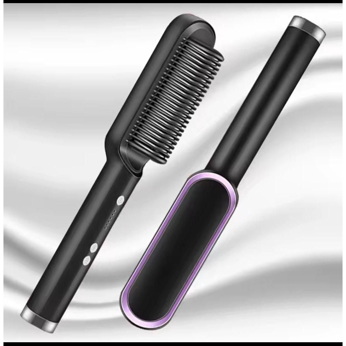 Electric Hair Straightener Comb with Rotating Brush – Black and Green