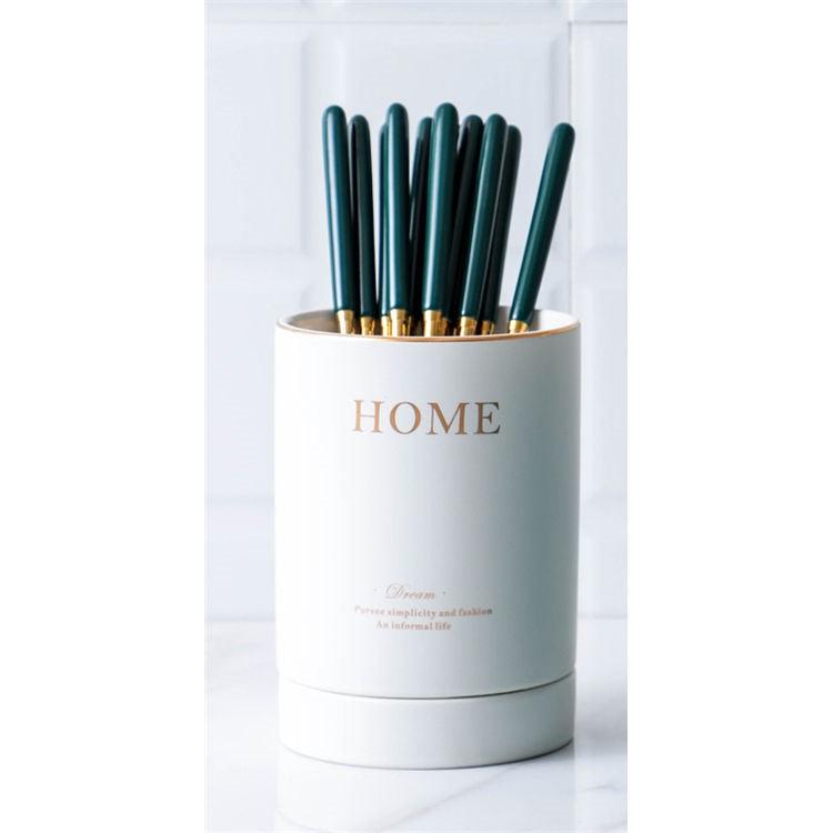 Elegant Ceramic Cutlery Kitchen Multipurpose Holder with Draining Tray | Various Colors