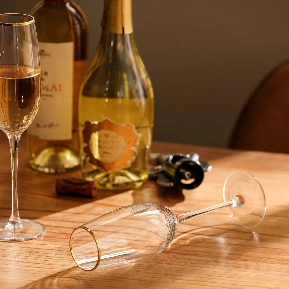 Elegant Gold Rim Clear Champagne Glasses