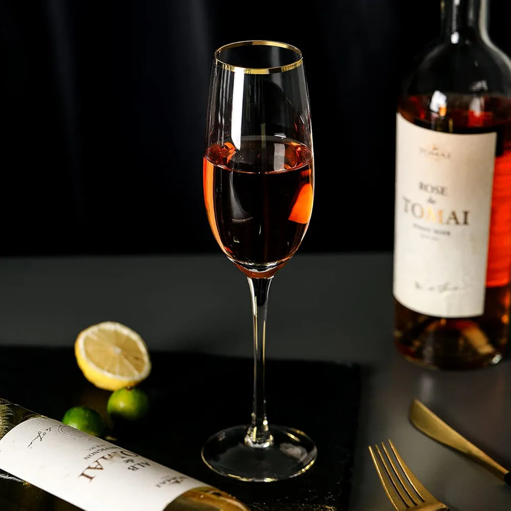 Elegant Gold Rim Clear Champagne Glasses