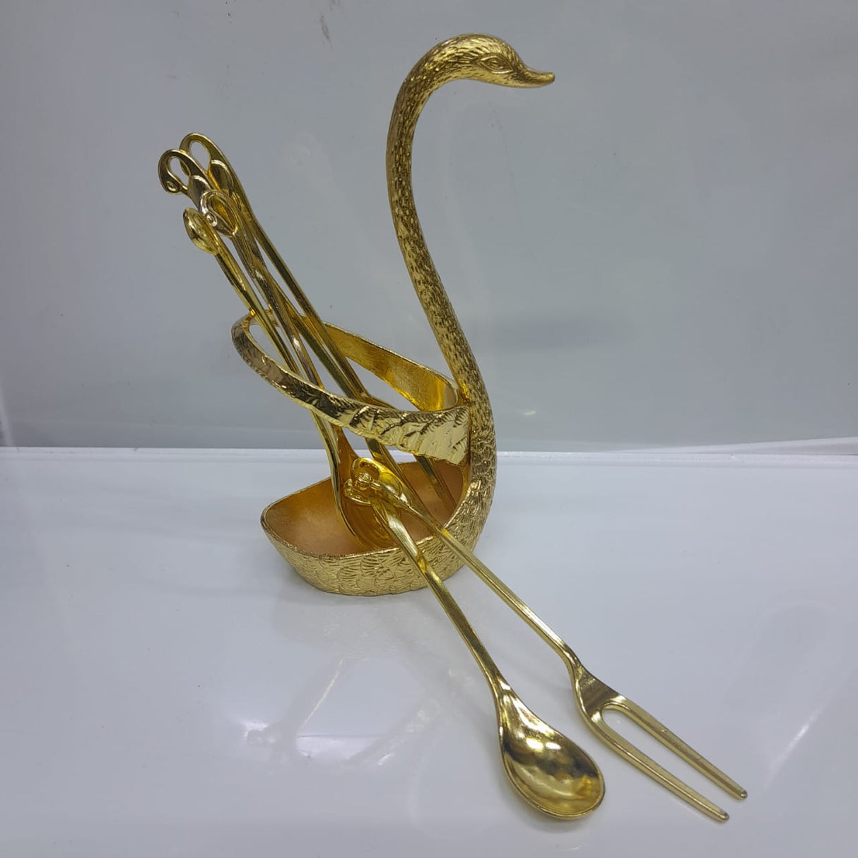 Elegant Gold Swan Shaped Spoon Holder
