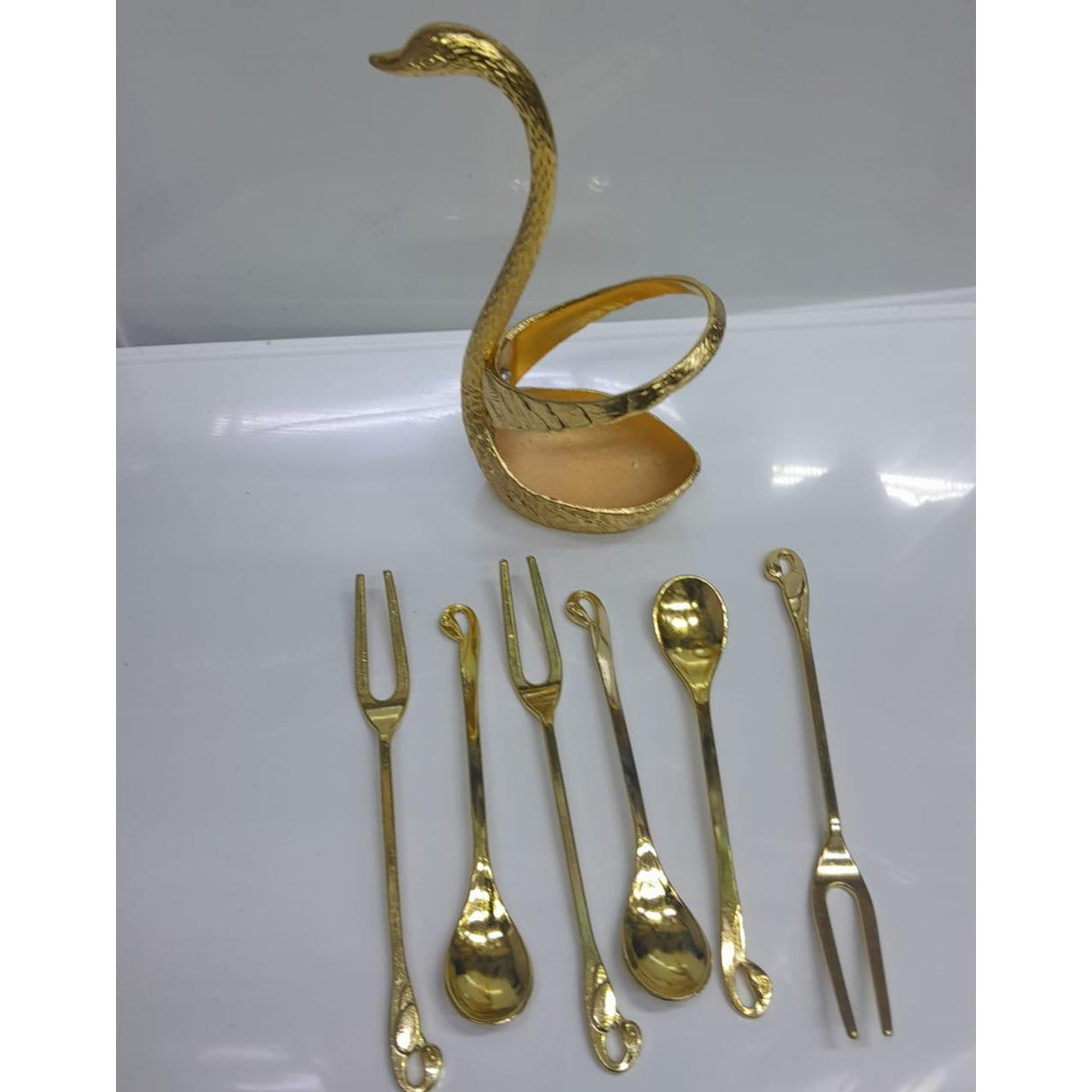 Elegant Gold Swan Shaped Spoon Holder