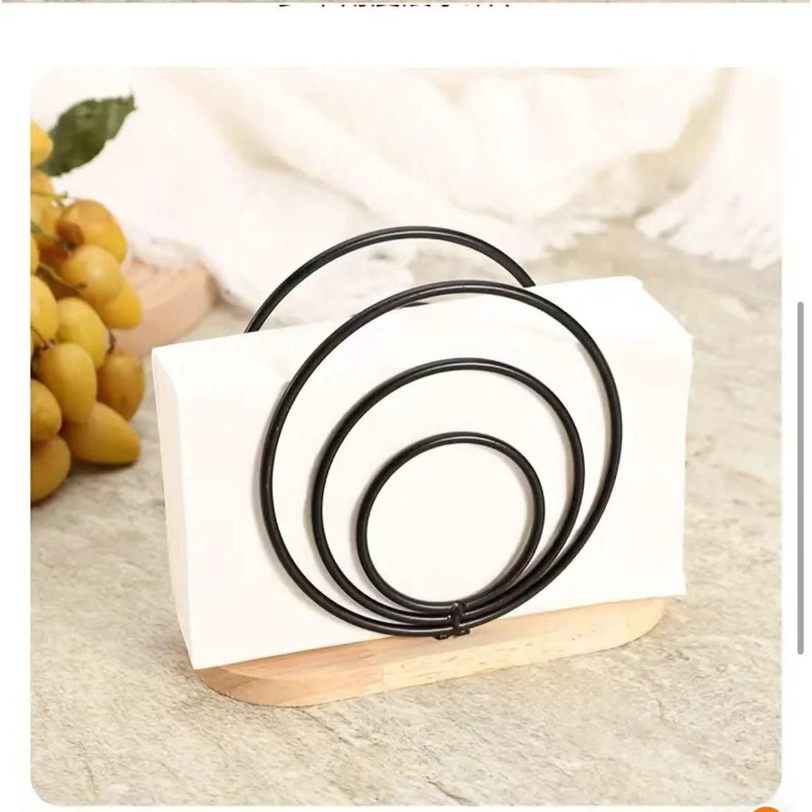 Elegant Metal Napkin Holder Circular Black & Gold Design with Wooden Base Tableware