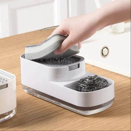 Elegant Nordic Style Soap Holder and Dispenser High Quality Plastic with Free Washing Sponge Black & White