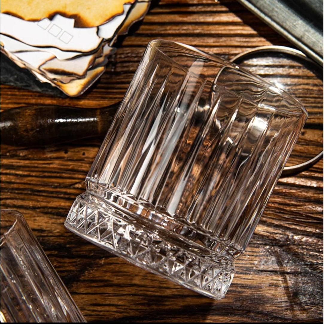 Elysia Stripped Crystal Whiskey Glasses Set of 6 Premium Glasses for Whiskey, Bourbon, and Cocktails