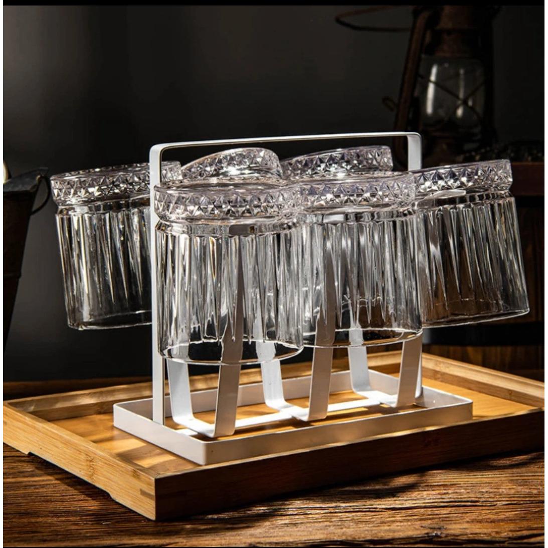 Elysia Stripped Crystal Whiskey Glasses Set of 6 Premium Glasses for Whiskey, Bourbon, and Cocktails