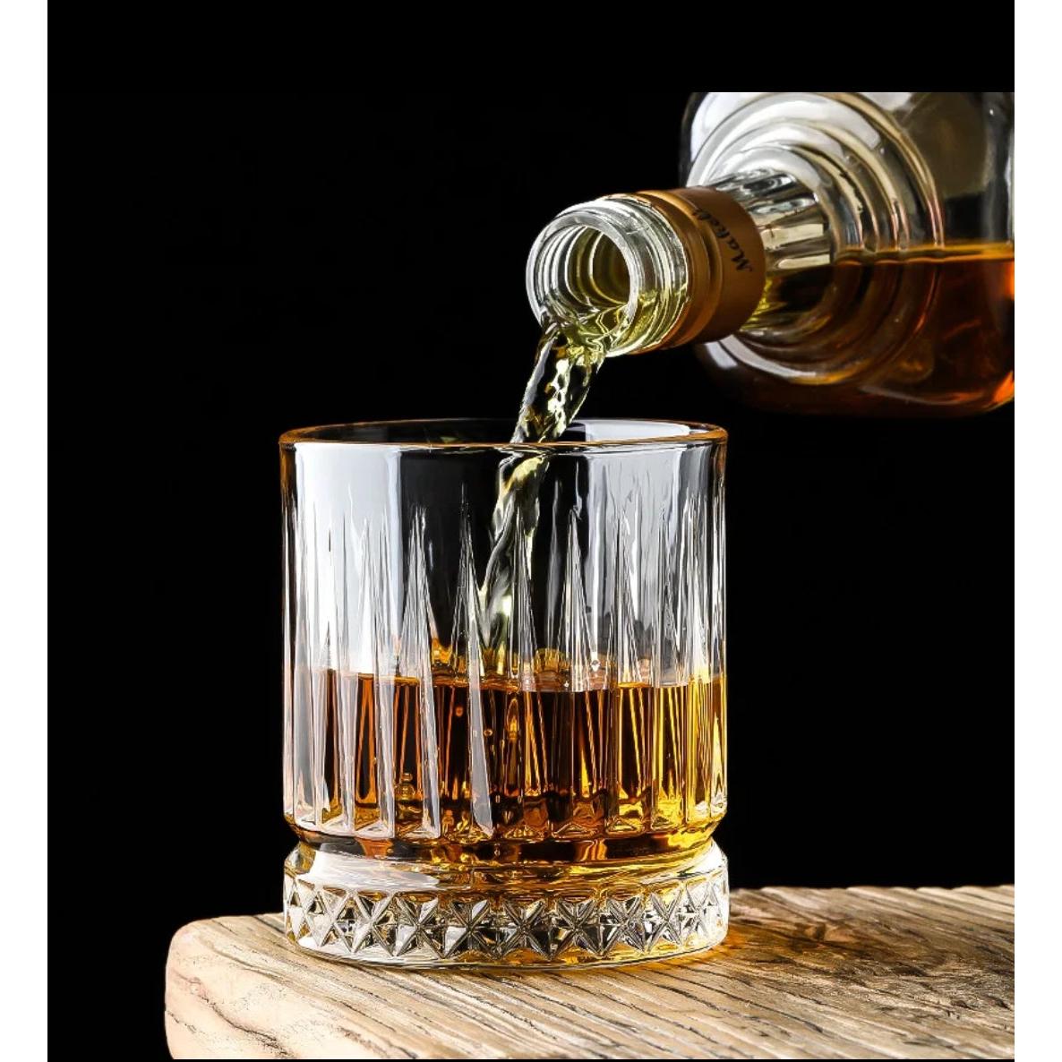 Elysia Stripped Crystal Whiskey Glasses Set of 6 Premium Glasses for Whiskey, Bourbon, and Cocktails