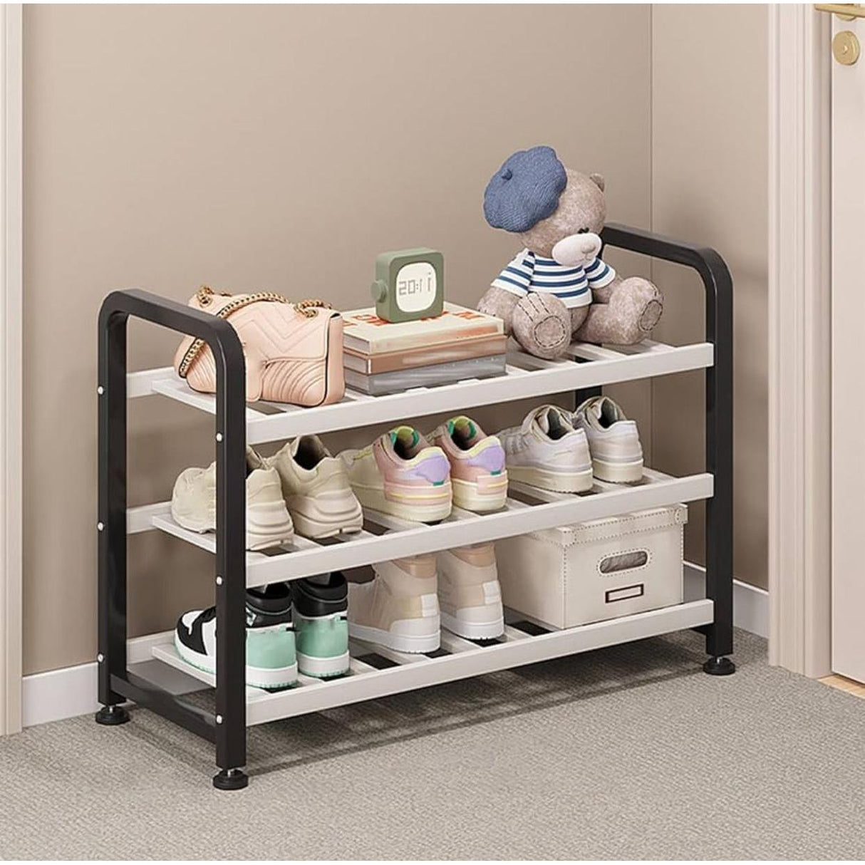 Entryway Shoe Rack Compact 3 Tier Organizer for Home and Hallway Storage