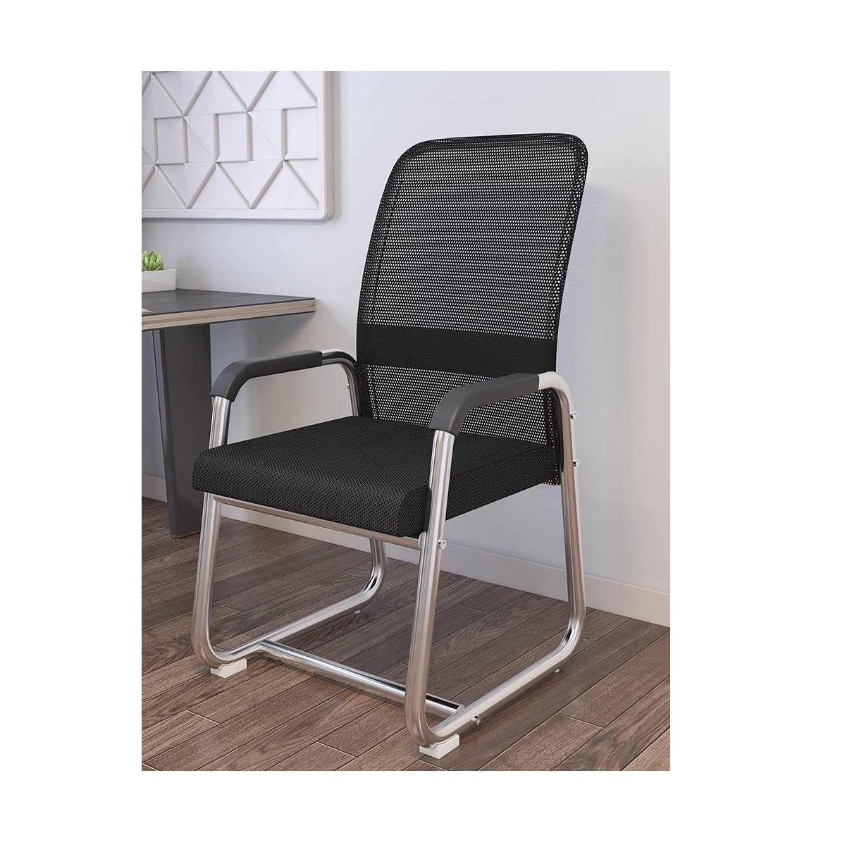 Ergonomic Black Office Chair with Armrests | Padded Conference Chair | Comfortable Metal Frame Office Chair