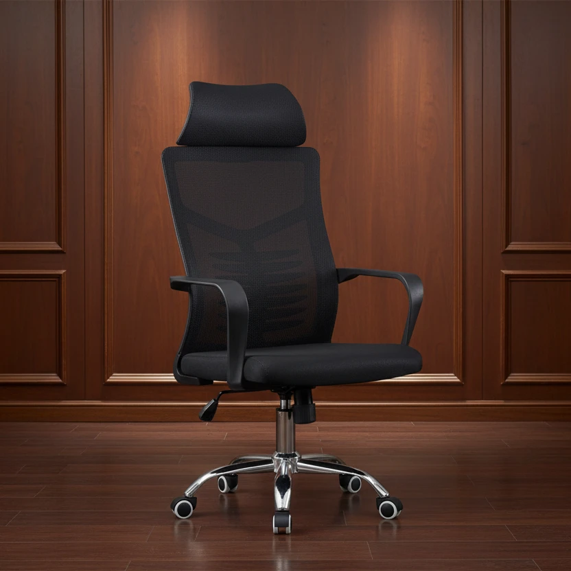Ergonomic High-Back Mesh Office Chair with Adjustable Headrest and Chrome Base