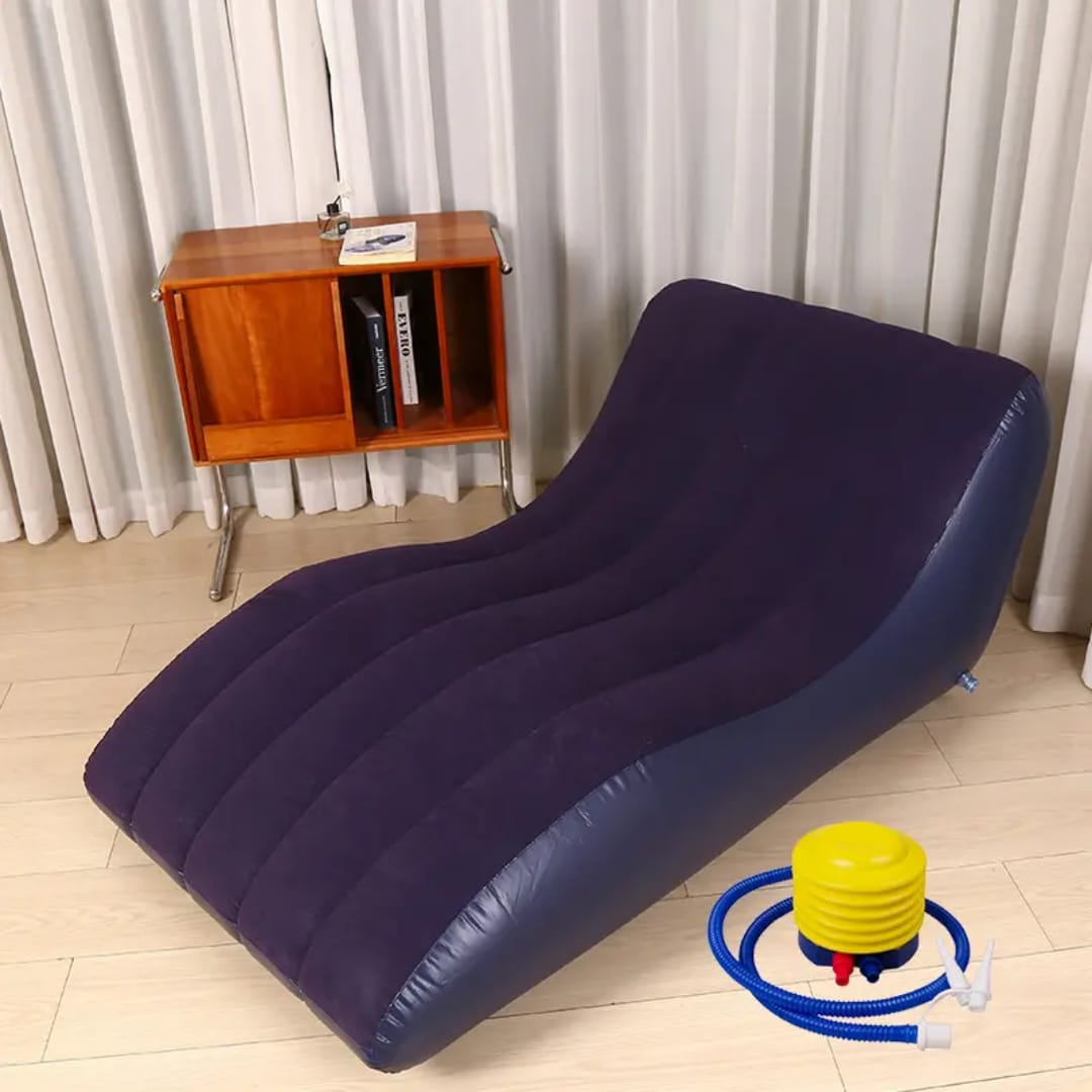 Ergonomic Inflatable Lounge Chair with Soft Flocked Surface and Side Pocket
