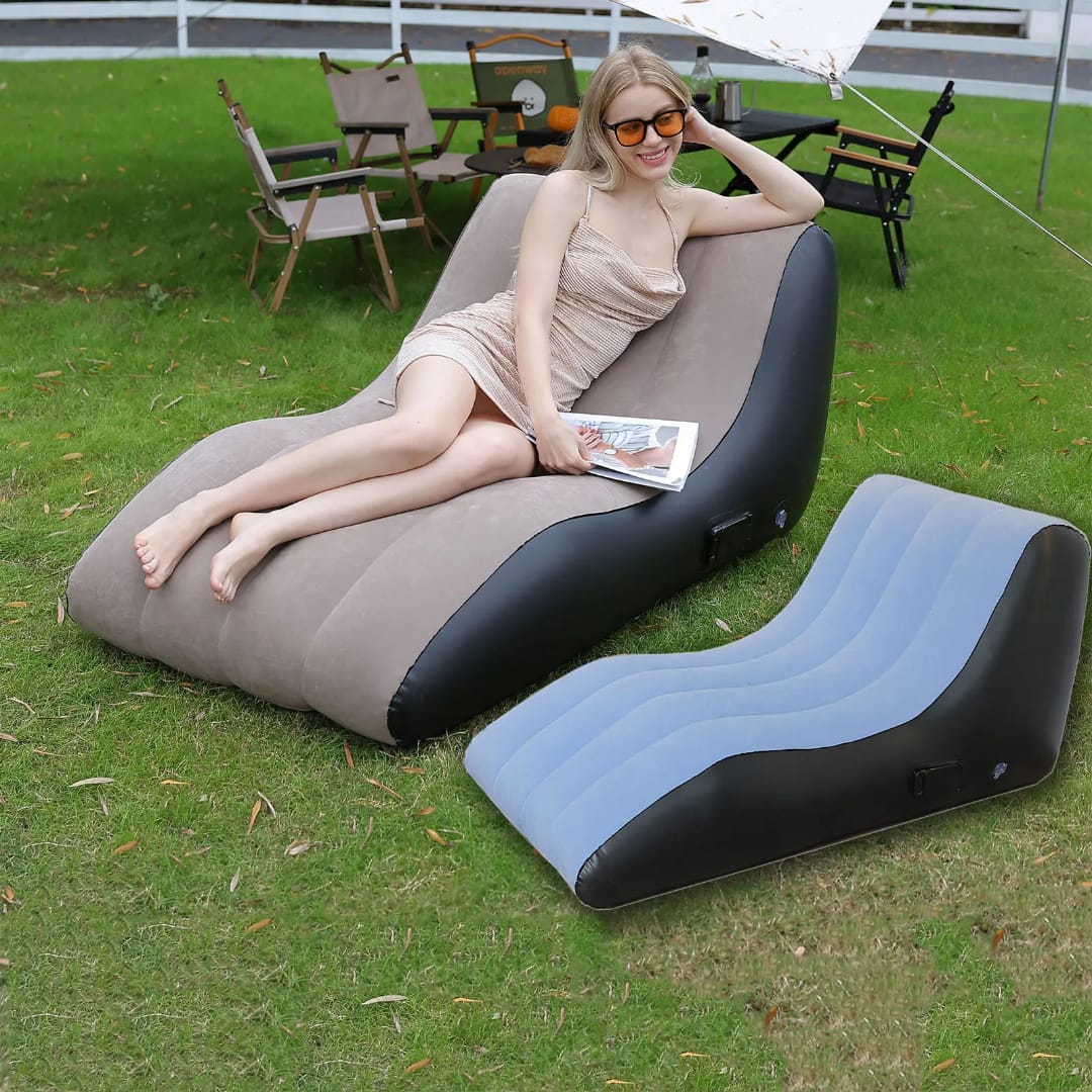 Ergonomic Inflatable Lounge Chair with Soft Flocked Surface and Side Pocket