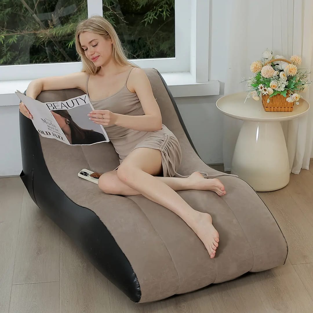 Ergonomic Inflatable Lounge Chair with Soft Flocked Surface and Side Pocket