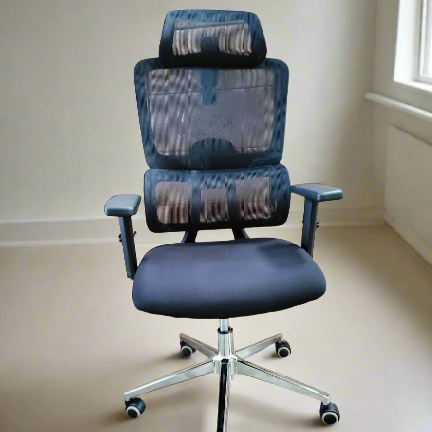 Ergonomic Mesh Office Chair Adjustable Armrests, Headrest & Lumbar Support on Chrome Base
