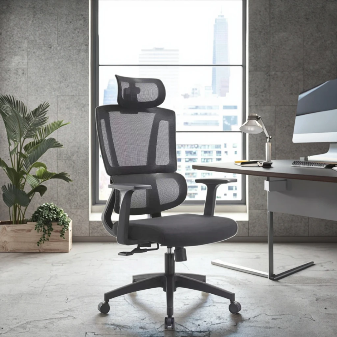 Ergonomic Mesh Office Chair Adjustable Armrests, Headrest & Lumbar Support on Chrome Base
