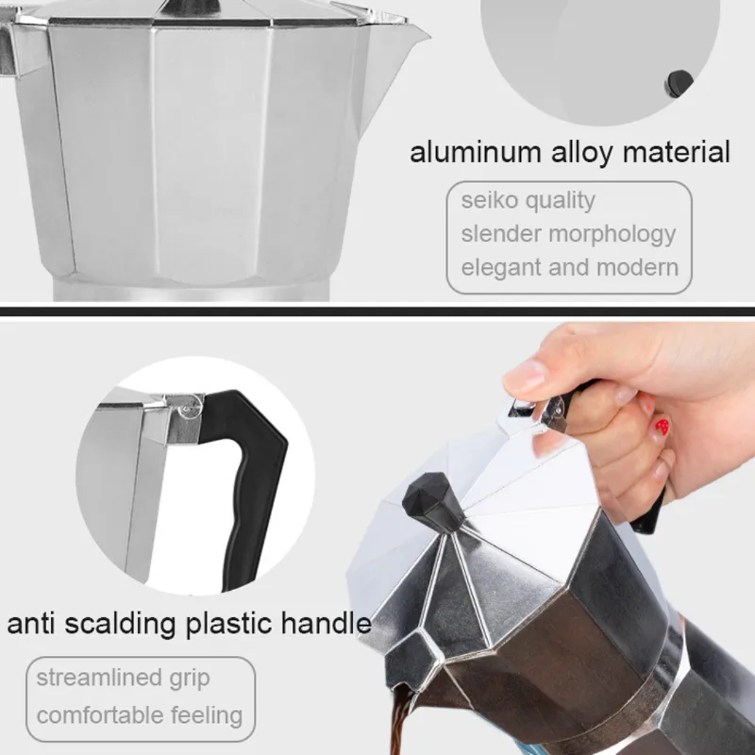 Espresso Coffee Maker 6 Tazze Classic Aluminum Stovetop Brewer for Rich Coffee Flavor