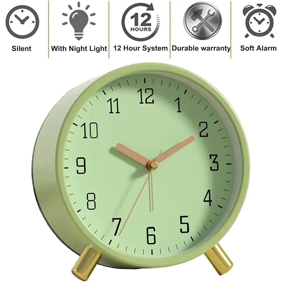 European Fashion Electronic Alarm Clock – Mute Quartz Table Clock for Home, Bedroom, Student Desk (White, Dark Green, Blue)