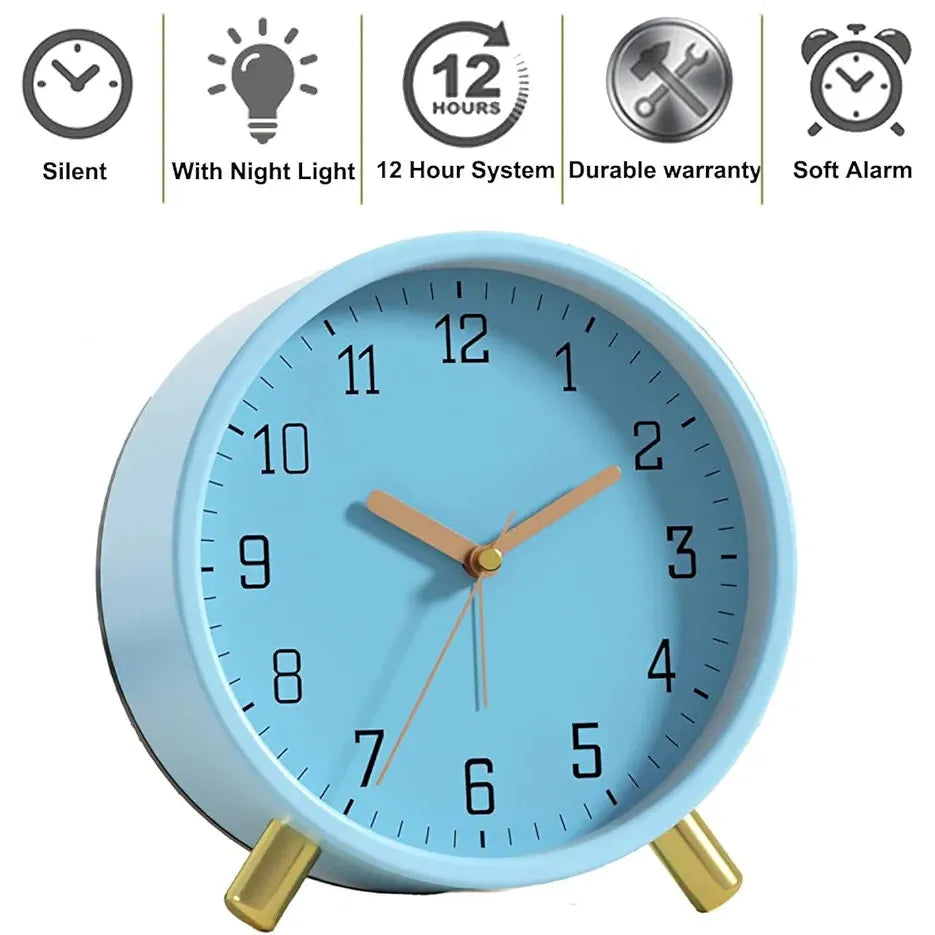 European Fashion Electronic Alarm Clock – Mute Quartz Table Clock for Home, Bedroom, Student Desk (White, Dark Green, Blue)