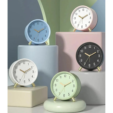European Fashion Electronic Alarm Clock – Mute Quartz Table Clock for Home, Bedroom, Student Desk (White, Dark Green, Blue)