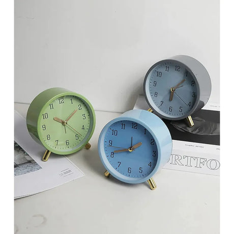 European Fashion Electronic Alarm Clock – Mute Quartz Table Clock for Home, Bedroom, Student Desk (White, Dark Green, Blue)