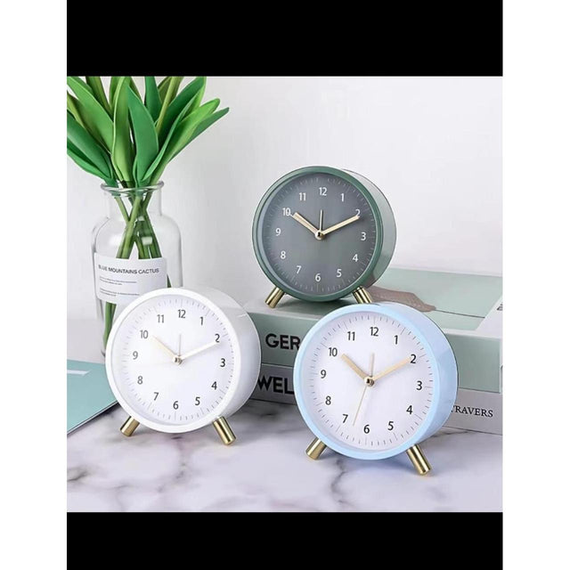 European Fashion Electronic Alarm Clock – Mute Quartz Table Clock for Home, Bedroom, Student Desk (White, Dark Green, Blue)